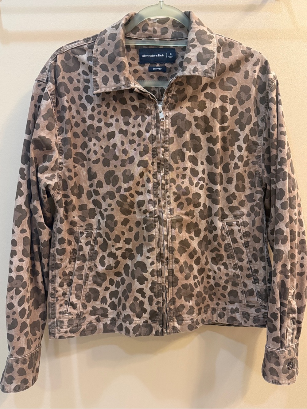 Abercrombie & Fitch Women's Oversized Leopard Print Zip Jacket - Taupe/Brown